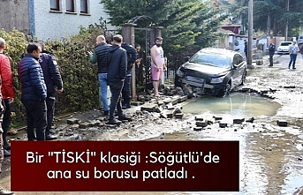 Bir TİSKİ klasiği Söğütlü'de ana su borusu patladı.